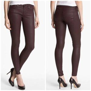 AG Adriano Goldschmied Maroon Coated Super Skinny Ankle Legging Jeans Women's 26